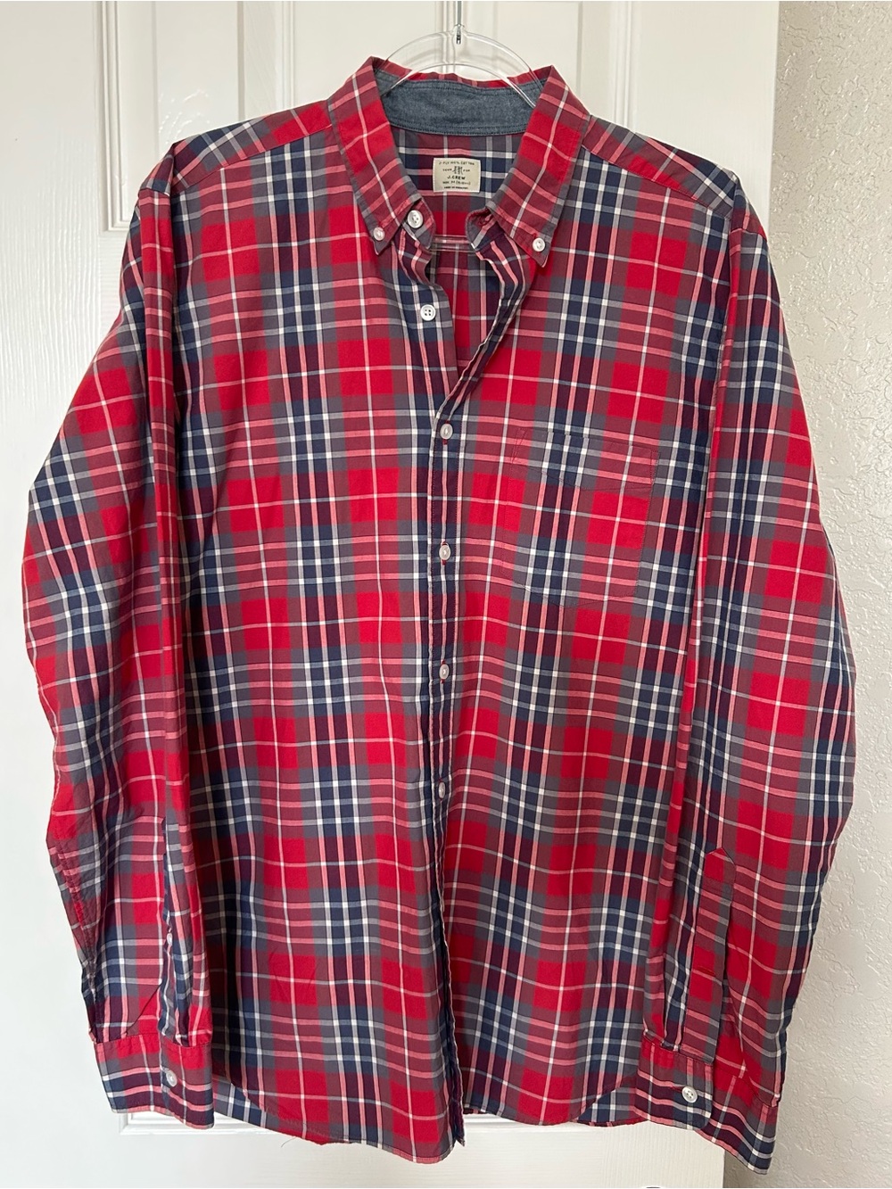 J. Crew Red Plaid Button-Down Shirt with Navy & White